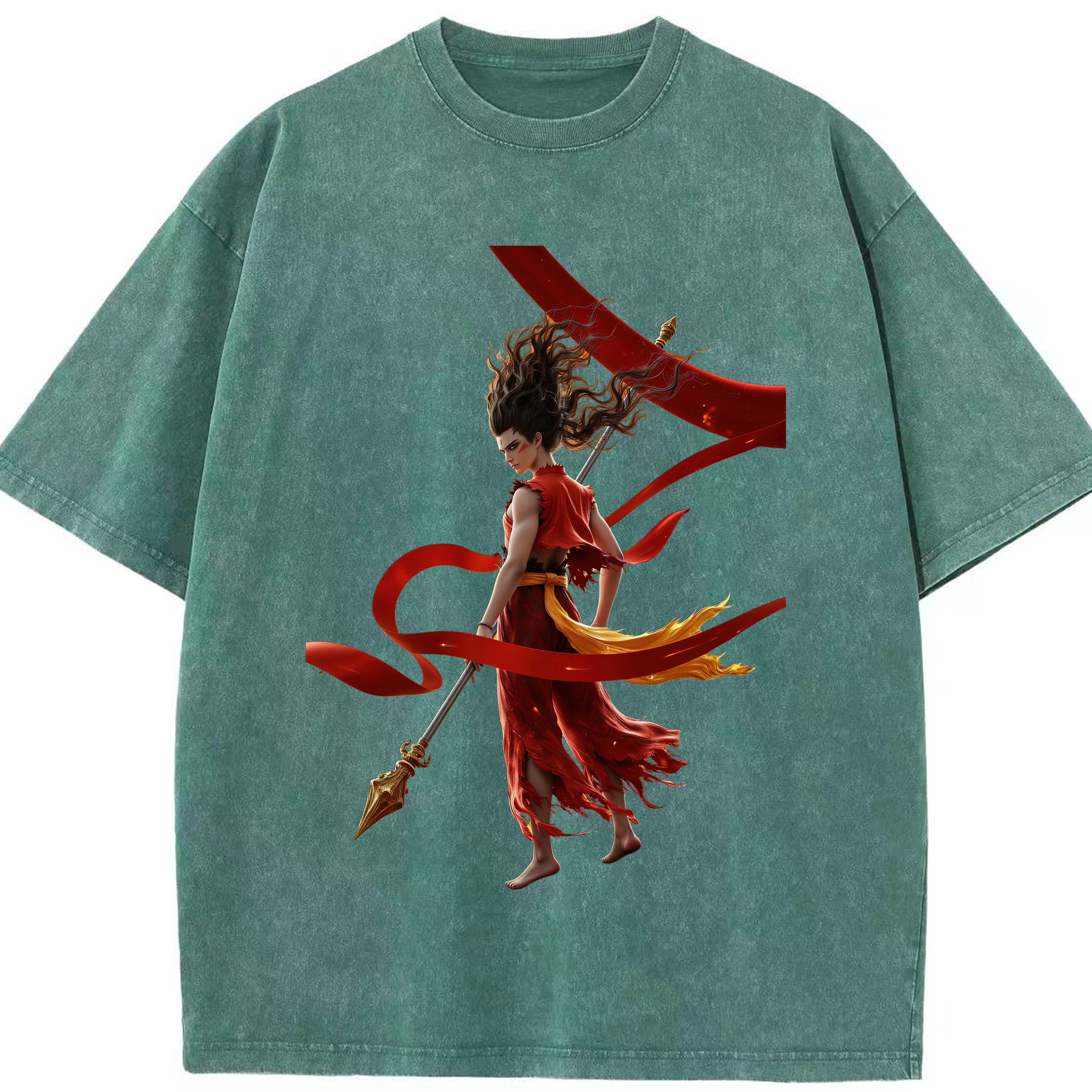 （画像用） Ne Zha 2 ナタ 魔童の大暴れ 綿100% ヴィンテージ風 半袖Tシャツ（フロントプリント）